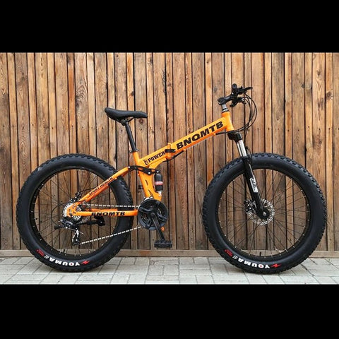 Orange 27 Speed Folding 26 Inch Double Shock Absorption Fat Tyre Mountain Bike - Fansee Australia