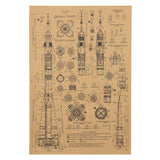 Rocket Design Manuscript Kraft Paper Wall Art Print (50x35cm) - Fansee Australia