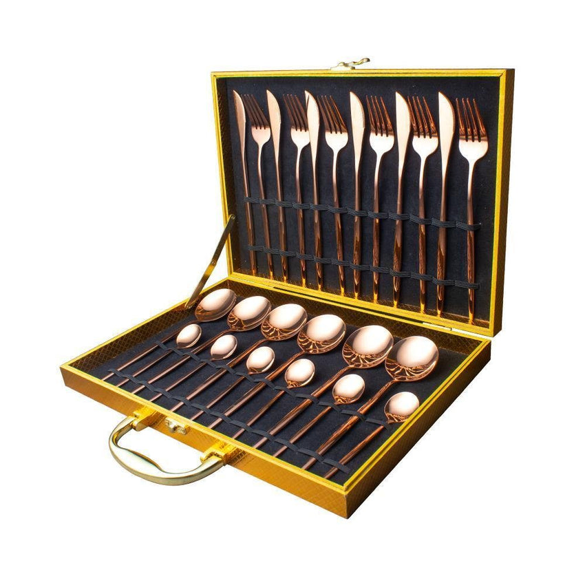 Rose Gold Cutlery Set Mirror Finish (24 Pcs Gift Box) - Fansee Australia