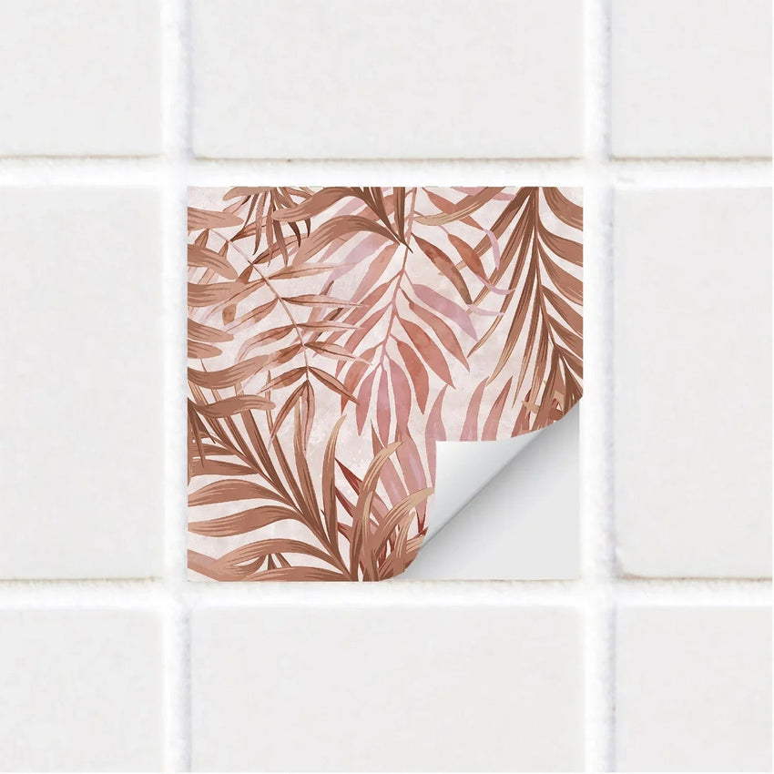 Salmon Botanical Leaves Self-Adhesive Textured Vinyl Tiles Stickers - Fansee Australia