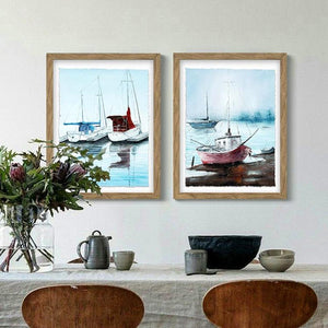 Sea And Boat Framed Wall Art - 2 Pcs Set (50x70cm) - Fansee Australia