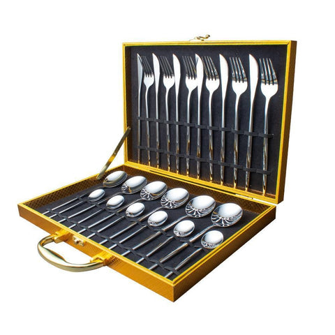 Silver Cutlery Set Mirror Finish (24 Pcs Gift Box) - Fansee Australia