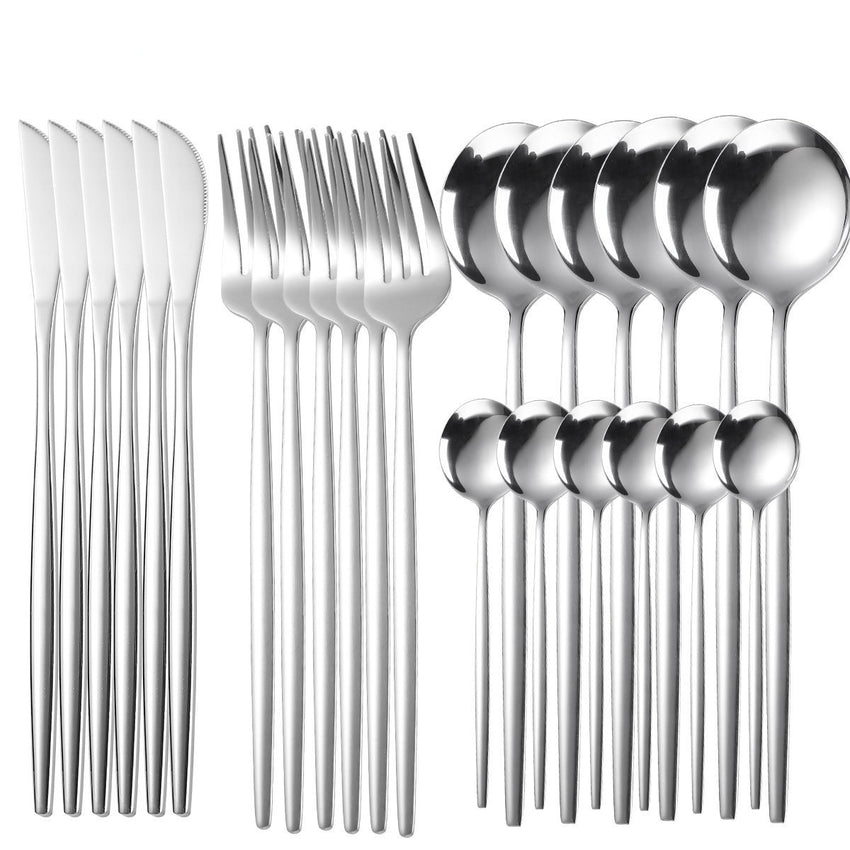 Silver Cutlery Set Mirror Finish (24 Pcs Gift Box) - Fansee Australia