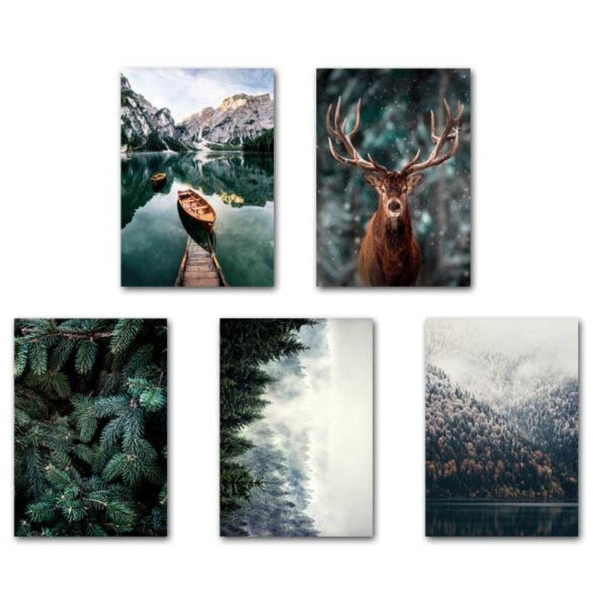 Spectacular Forest, Mountain, Lake, Deer Canvas Prints (60x90cm) - Fansee Australia