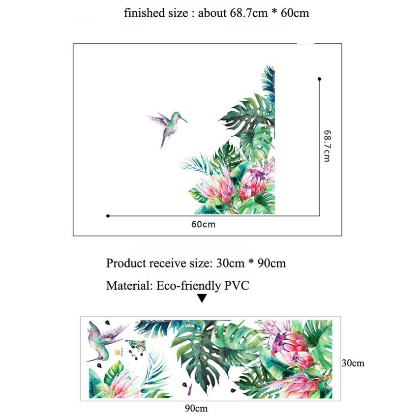 Stunning Bird And Tropical leaves flowers Wall Stickers - Fansee Australia