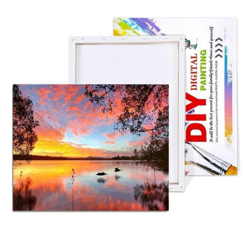 Sunset By The Lake Painting By Numbers Kit (40x50cm Framed Canvas) - Fansee Australia