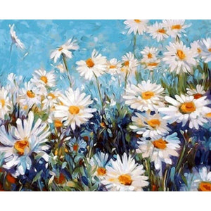 White Sunflowers Paint By Number Kit (40x50cm Framed Canvas) - Fansee Australia
