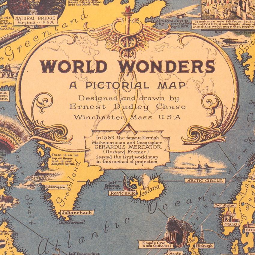 World Wonders Map Kraft Paper Wall Art Poster (68.5X51.5cm) - Fansee Australia